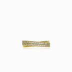 Yellow gold ring with diagonal cubic zirconia