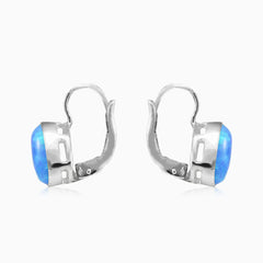 Pendientes colgantes solitario de ópalo azul sencillo