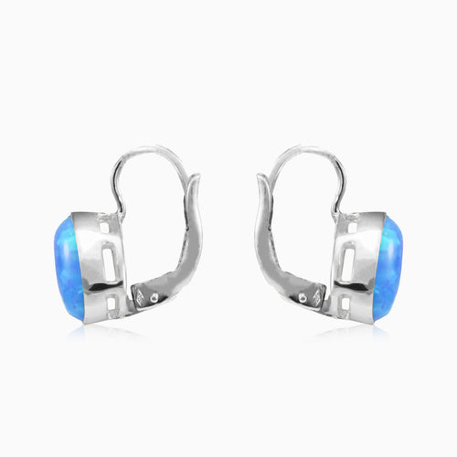 Pendientes colgantes solitario de ópalo azul sencillo