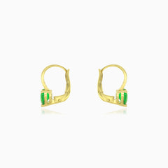 Náušnice srdce se smaragdem a kubickými zirkony