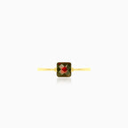 Princess cut solitaire garnet yellow gold ring