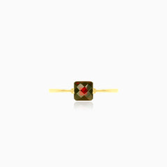 Princess cut solitaire garnet yellow gold ring
