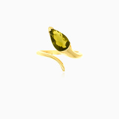 Gold ring with pear cut moldavite
