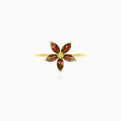 Marquise-cut garnet flower design ring