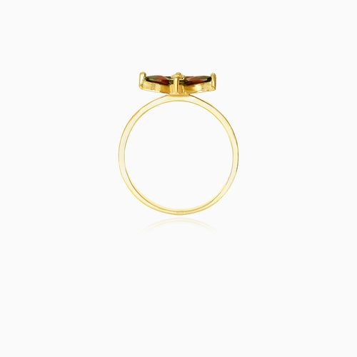 Marquise-cut garnet flower design ring