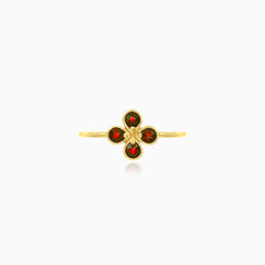 Gold Flower Ring with Four Garnets