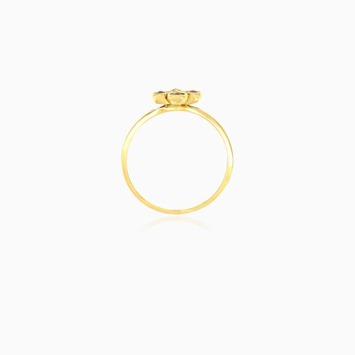 Gold Flower Ring with Four Garnets