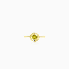 Moldavite round yellow gold women ring