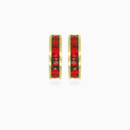 Stylové náušnice ze žlutého zlata s granáty