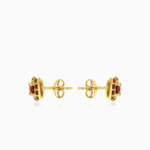 Pendientes de botón cuadrados de granate en oro