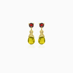 Granat- und Moldavit-Gold-Tropfenohrringe