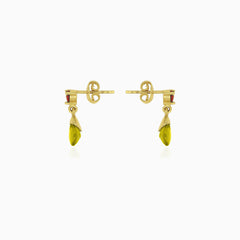 Granat- und Moldavit-Gold-Tropfenohrringe