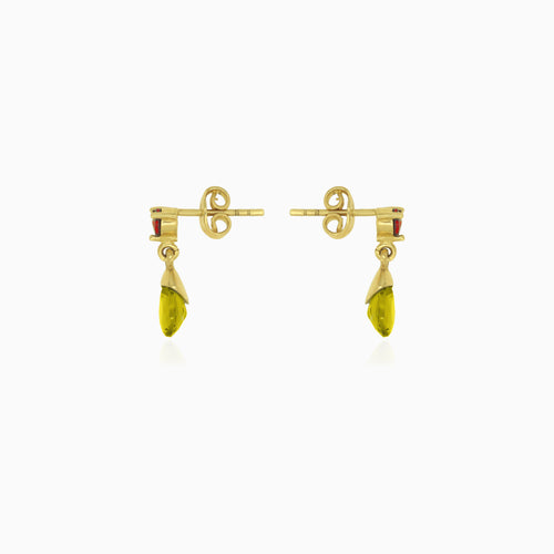 Granat- und Moldavit-Gold-Tropfenohrringe