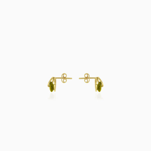 Boucles d'oreilles élégantes en forme d'éclipse avec des moldavites rondes.