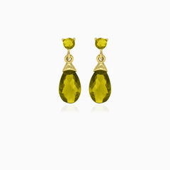 Boucles d’oreilles pendantes en or avec moldavite