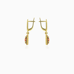 Květinové granátové zlaté visací náušnice