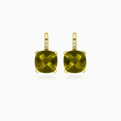 Pendientes colgantes de oro Radiancia Celestial con moldavita y zirconia cúbica