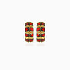 Náušnice ze žlutého zlata se dvěma řadami granátů