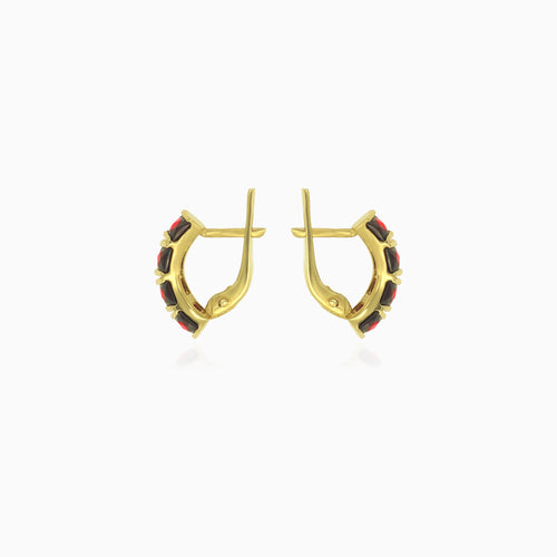 Náušnice ze žlutého zlata se dvěma řadami granátů