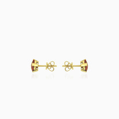 Princess cut garnet gold stud earrings