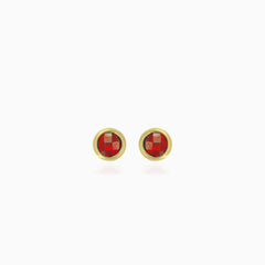 Garnet stud earrings in bezel setting
