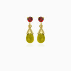 Granat- und Moldavit-Gold-Tropfenohrringe