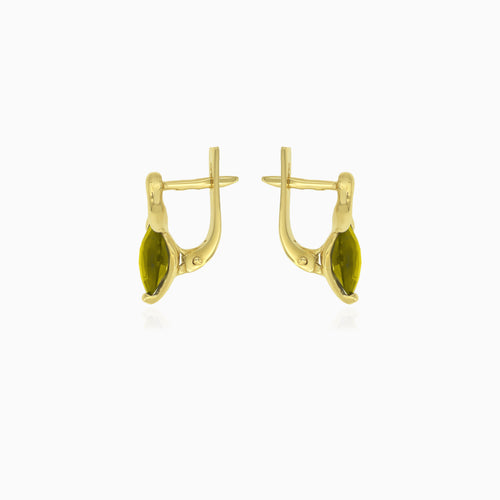 Moldavit-Eleganz-Ohrhänger in Gelbgold