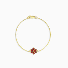 Garnet flower bracelet in yellow goldGranat-Blumen-Armband in Gelbgold