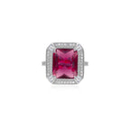 Silver halo ring with square synthetic ruby