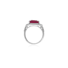 Silver halo ring with square synthetic ruby