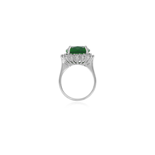 Halo sterling silver ring with oval emerald
