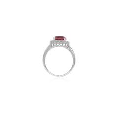 Bague halo en argent sterling avec rubis central