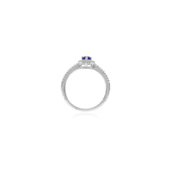 Bague halo en argent sterling avec saphir poire