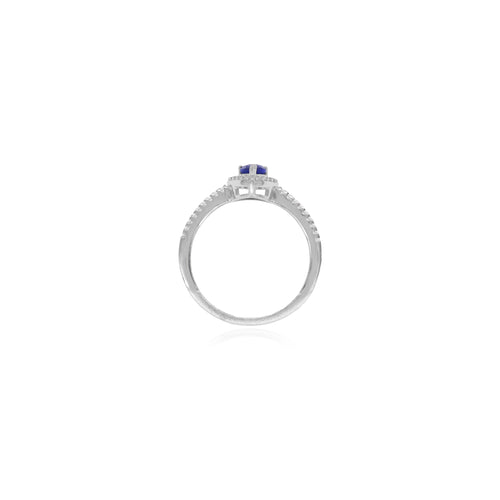 Bague halo en argent sterling avec saphir poire