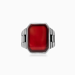 Pánský prsten ze stříbra s achátem, radiant brus