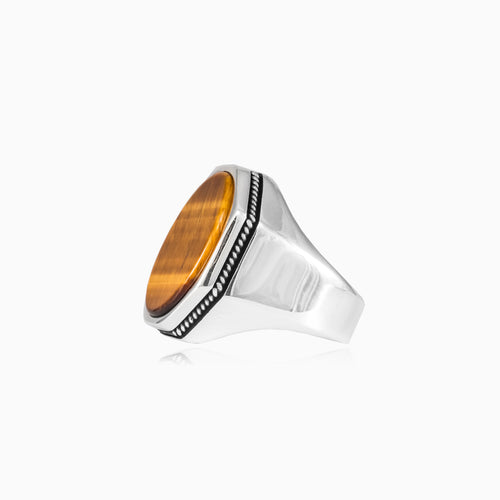 Tiger eye oval cut men ring