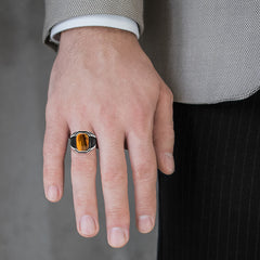 Tiger eye rectangular cut men ring