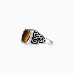 Round cut tigers eye men ring in sterling silver