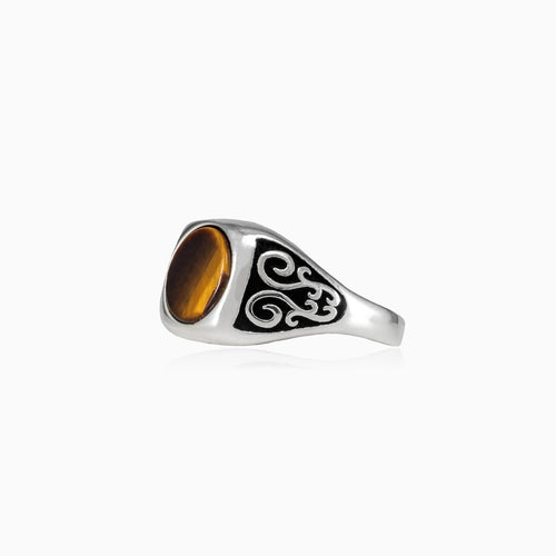 Round cut tigers eye men ring in sterling silver