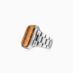 Tiger eye emerald cut men ring
