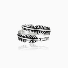 Sterling silver feather men ring