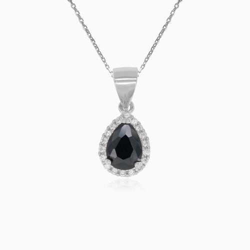 Anhänger aus Sterlingsilber mit tropfenförmigem Onyx und rundem Zirkonia