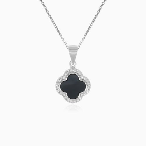 Halo-Sterlingsilber-Kleeblatt-Onyx-Anhänger