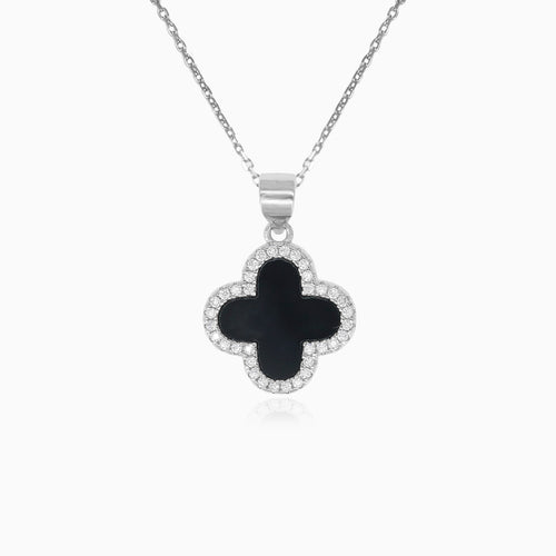 Sterling Silber Kleeblatt-Anhänger mit Onyx
