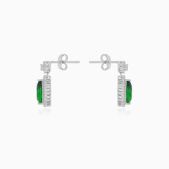 Boucles d'oreilles pendantes halo en argent sterling avec émeraude