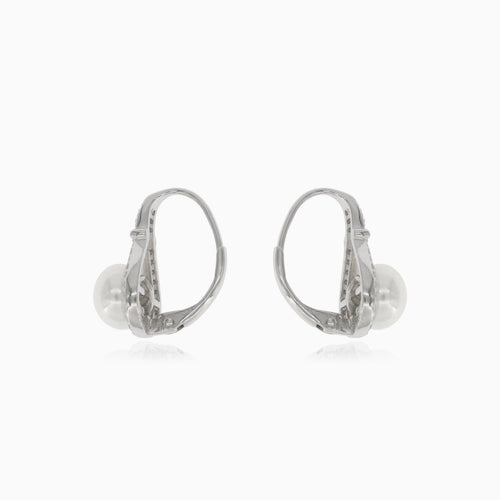 Boucles d'oreilles en argent avec perle et zirconium cubique décoré