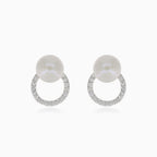 Boucles d'oreilles en argent avec perle et cercle en zirconium cubique