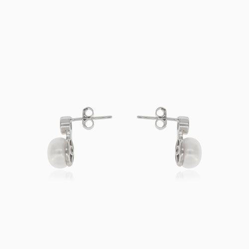 Silver earrings with pearl and round cubic zirconia