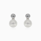 Boucles d'oreilles en argent avec perle et zirconium cubique rond