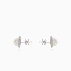 Boucles d'oreilles en argent avec perle et zirconium cubique